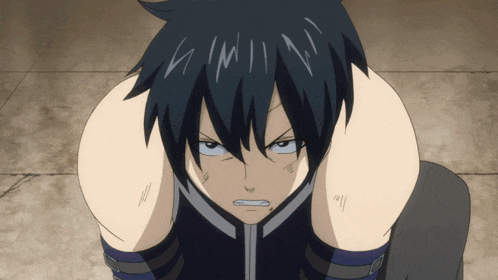 a black haired anime character with the letter i on his head