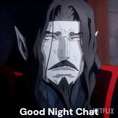 a cartoon of a man with long hair and a mustache says `` good night chat '' .