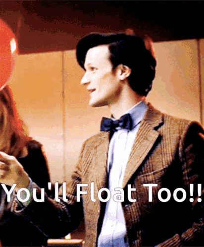 a man in a suit with a bow tie says you 'll float too