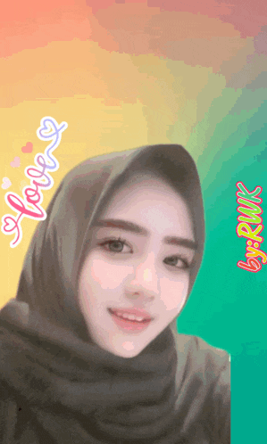a woman wearing a hijab with the words i love you by rmk