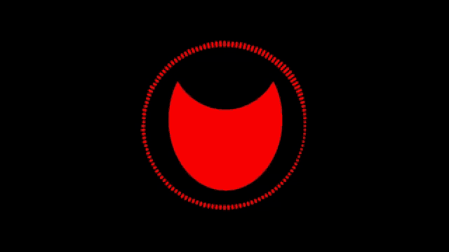 a red circle with a crescent moon in the middle on a black background