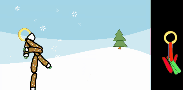 a cartoon drawing of a christmas tree and a yellow object