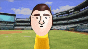 a cartoon of a man standing in front of a baseball stadium with a scoreboard that says ' dodgers ' on it