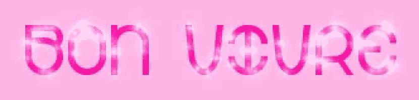 the word bon uoure is written in pink on a pink background .