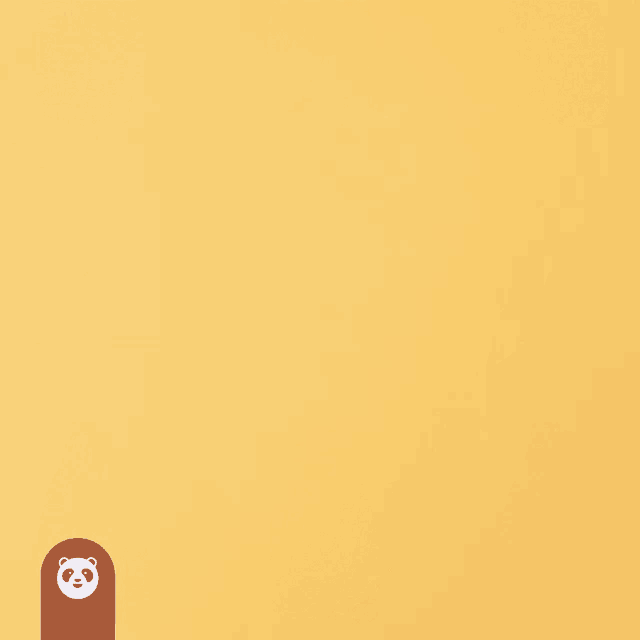 a row of white plastic bottles on a yellow background with a panda logo in the corner