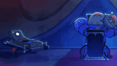 a cartoon drawing of a robot with the letters g and o on its back