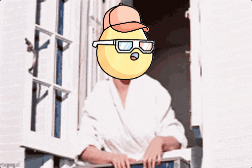 a cartoon drawing of a person wearing a bathrobe and a hat and sunglasses