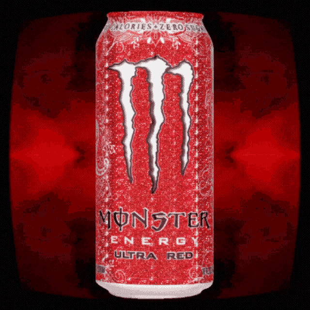 a can of monster energy ultra red against a red background