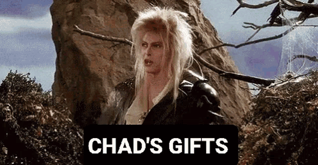 a woman in a labyrinth costume with the words chad 's gifts written above her