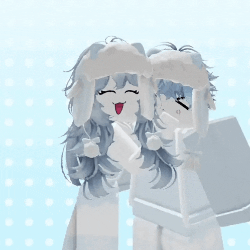a couple of anime characters are hugging each other and one of them has a red tongue sticking out