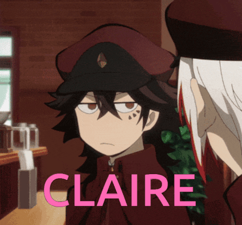 a cartoon character with the name claire written in pink