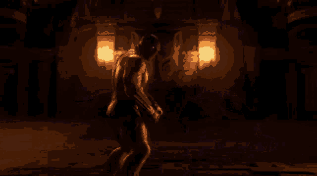 a black panther is standing in a dark room with glowing eyes