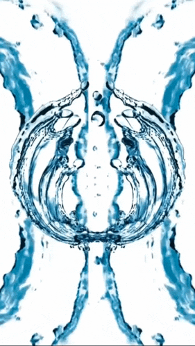 a blue water splash on a white background with bubbles