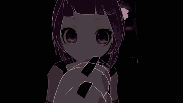 a cartoon girl with red eyes is holding a bloody knife