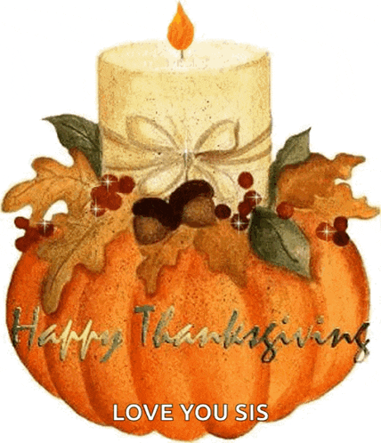 a candle is sitting on top of a pumpkin with leaves and acorns .