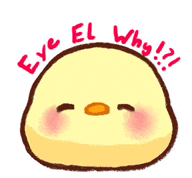 a yellow chicken with its eyes closed and the words eye el why !