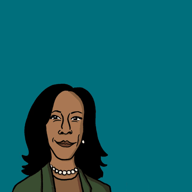 a cartoon of kamala fought for holding a white sign