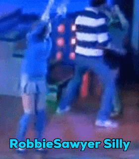 a group of people dancing with the name robbiesawyer silly in the corner