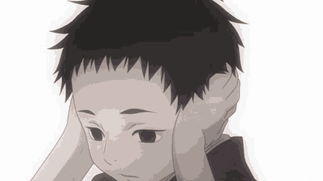 a young boy covering his ears with his hands in a cartoon