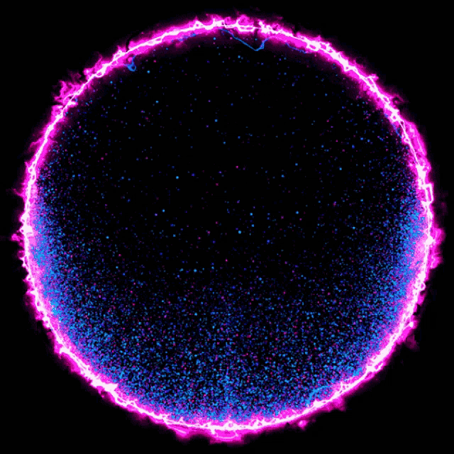 a purple and blue circle with a black background and a few dots in it