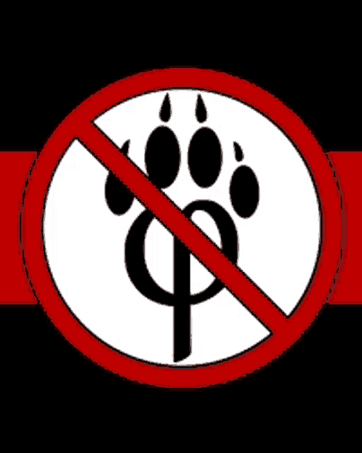 a red and white sign with a paw print and a greek letter p