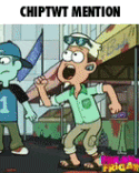 a cartoon of two boys standing next to each other with the words chiptwt mention on the bottom .