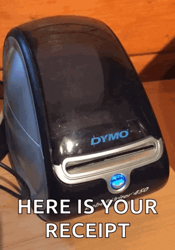 a dymo receipt printer is sitting on a table