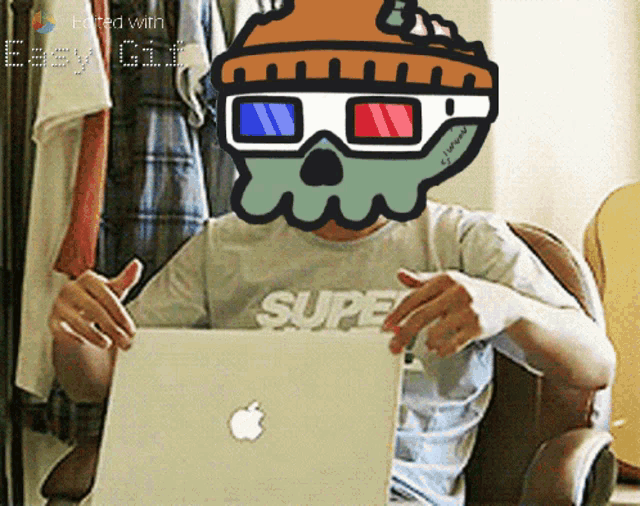 a person wearing a shirt that says super on it