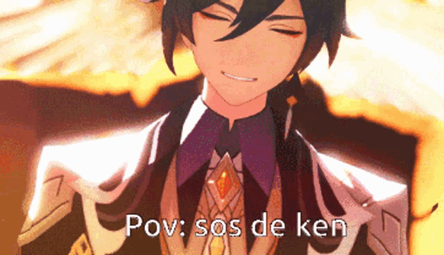 a close up of a anime character with the words pov sos de ken written below him