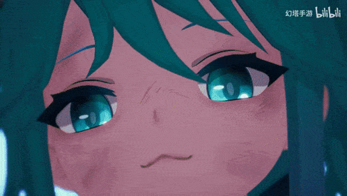 a close up of a girl 's face with bilibili written in the corner