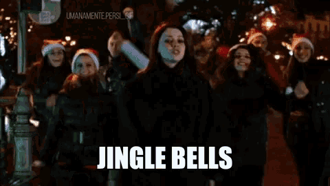 a group of people singing jingle all the way in a video