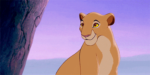 a cartoon lioness is smiling and looking to the side