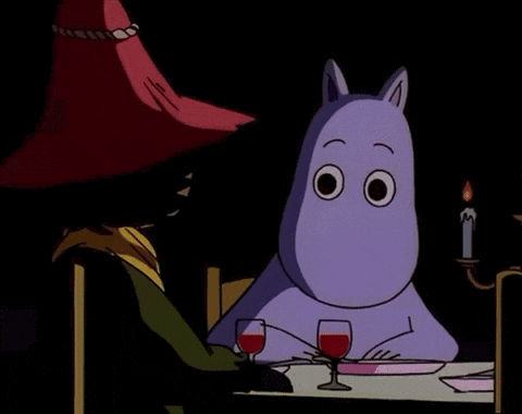 two cartoon characters sitting at a table with wine glasses and candles