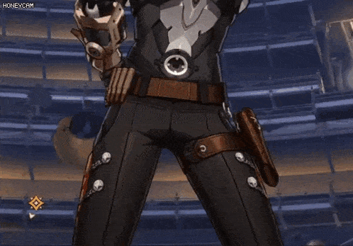 a man in a suit is holding a gun in his right hand and a gun in his left hand .