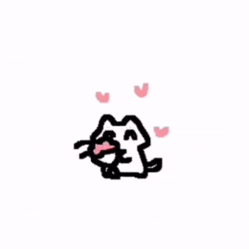 a small drawing of a cat with hearts around it .