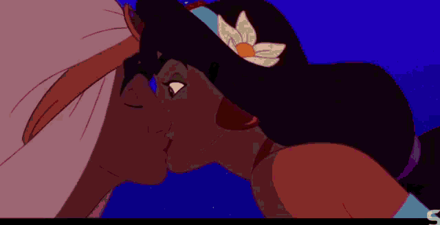 a cartoon of a man and woman kissing
