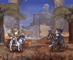 a knight on a horse in a video game with a spear