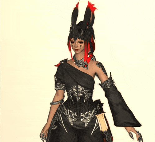 a woman with red hair and horns is holding a heart in her hand