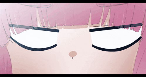 a close up of a girl 's face with pink hair and glasses