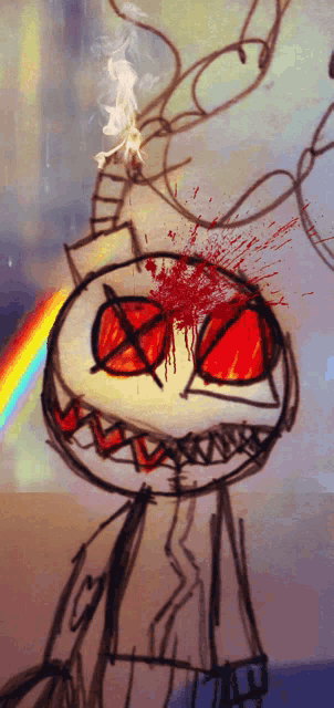 a drawing of a cartoon character with blood coming out of its eyes