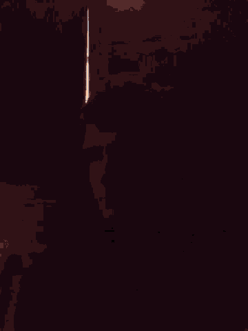 a blurry picture of a person in a dark room with christmas lights