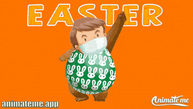 a cartoon of a man wearing a mask holding a green easter egg