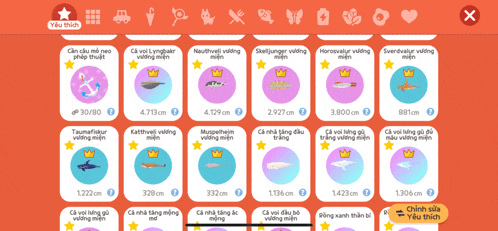 a screenshot of a game that says yêu thích on the top left