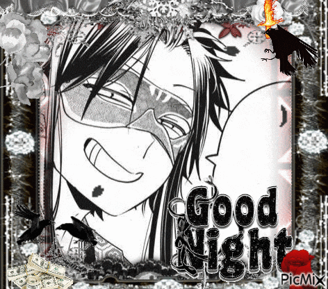 a black and white drawing of a man with the words good night