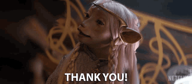 a cartoon character says thank you with a netflix logo in the corner