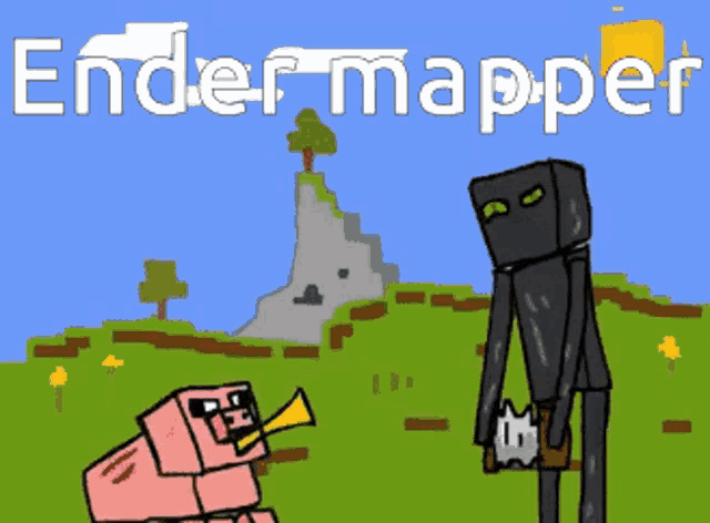 a cartoon drawing of enderman and a pig with the words endermapper written above them