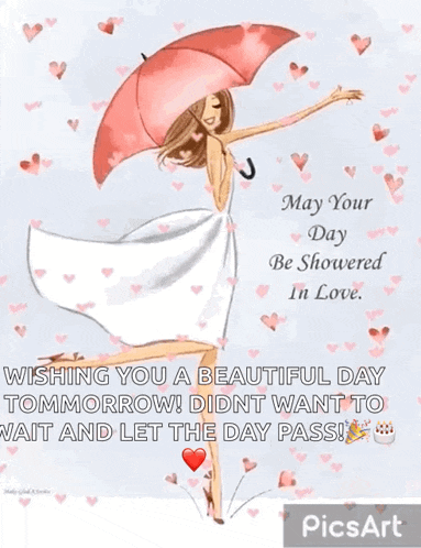 a picture of a woman holding an umbrella with the words wishing you a beautiful day