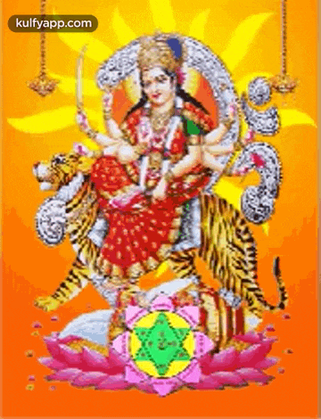 a painting of a goddess sitting on a tiger .