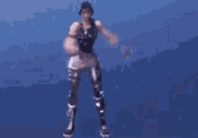 a pixel art of a man dancing in the air .