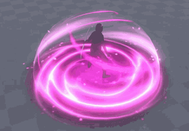 a silhouette of a person surrounded by a pink swirl
